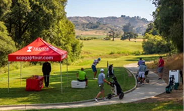 Golfers participating in a tournament event at a championship golf course in Temecula Valley with scenic fairway views and organized competitive play